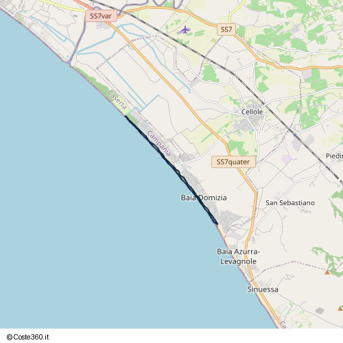 Posizione della spiaggia Spiaggia nei pressi di Via dell'Erica, Baia Domizia, Cellole