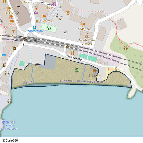 Posizione della spiaggia Spiaggia nei pressi di Via Corone, Monterosso al Mare, 19016