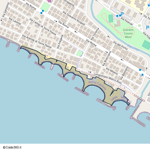 Posizione della spiaggia Spiaggia nei pressi di Lungomare Marco Polo, Ladispoli, 00050
