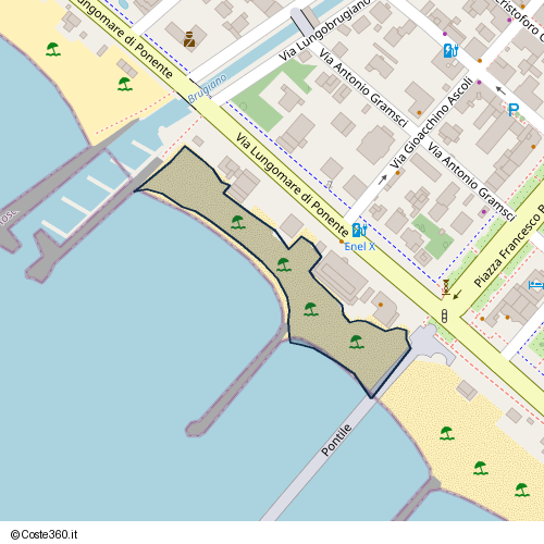 Posizione della spiaggia Spiaggia nei pressi di Via Lungomare di Ponente, Marina di Massa, Massa, 54037