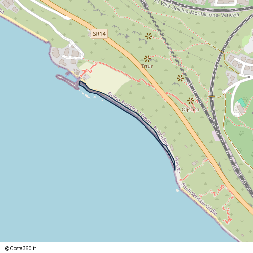 Posizione della spiaggia Spiaggia nei pressi di SR14, Duino Aurisina / Devin - Nabrežina, 34011