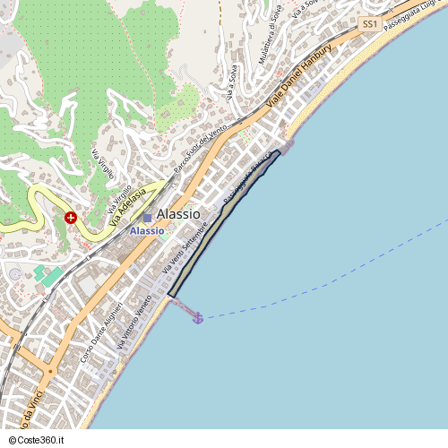 Posizione della spiaggia Spiaggia nei pressi di Passeggiata Baracca, Alassio, 17021