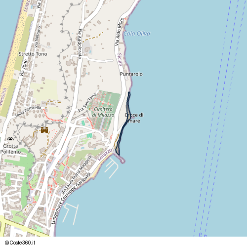 Posizione della spiaggia Spiaggia nei pressi di Via Croce a Mare, Milazzo, 98057