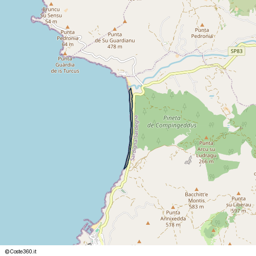 Posizione della spiaggia Spiaggia nei pressi di SP83, Bugerru/Buggerru, 09010