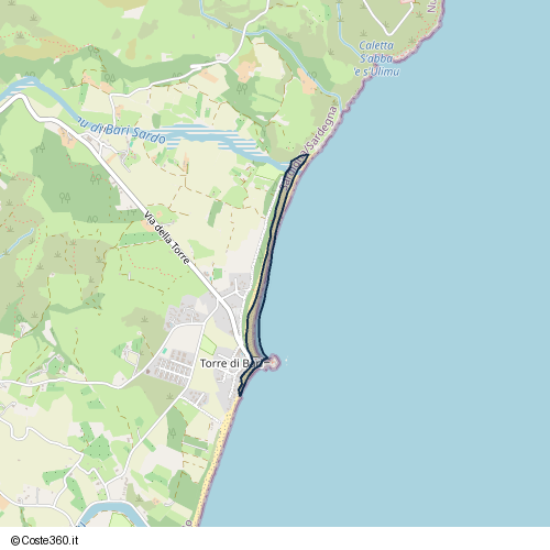 Posizione della spiaggia Spiaggia nei pressi di Viale della Pineta, Barì/Bari Sardo, 08042