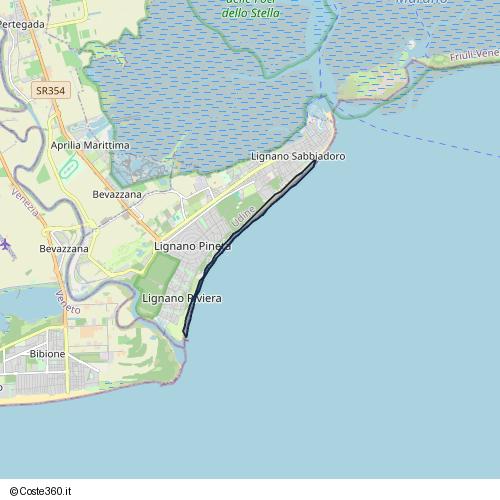Posizione della spiaggia Spiaggia nei pressi di Lungomare Lignano, Lignano Pineta, Lignano Sabbiadoro, 33054