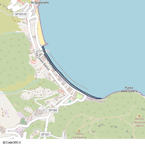 Posizione della spiaggia Spiaggia nei pressi di Marina Garibaldi, Lipari, 98055