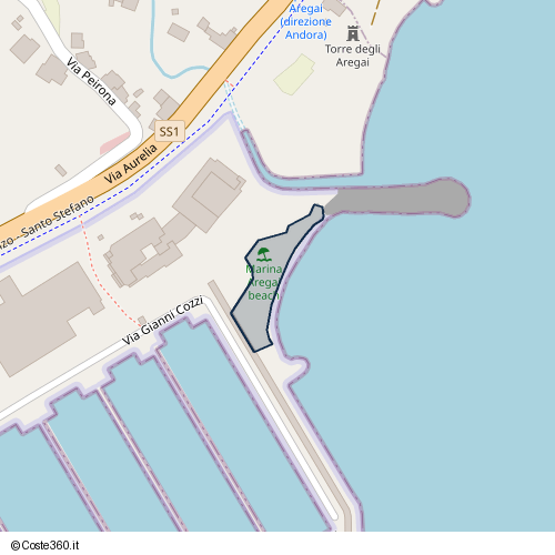 Posizione della spiaggia Spiaggia nei pressi di Ciclabile San Lorenzo - Santo Stefano, Santo Stefano al Mare, 18015