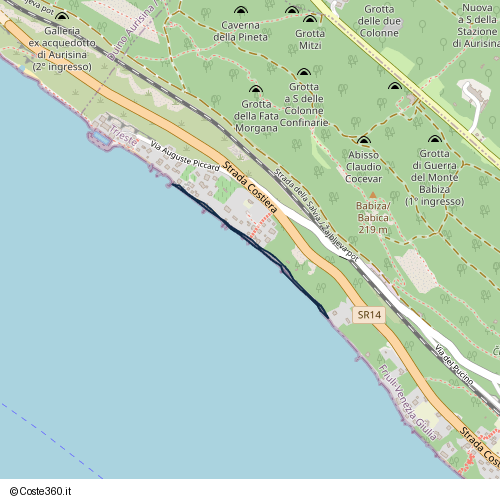 Posizione della spiaggia Spiaggia nei pressi di Via Ferdinand De Lesseps 14, Altipiano Ovest, Trieste, 34151