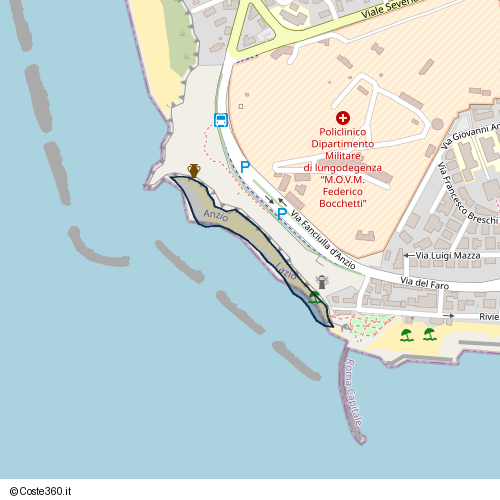 Posizione della spiaggia Spiaggia nei pressi di Via Fanciulla d'Anzio, Anzio Colonia, Anzio, 00042