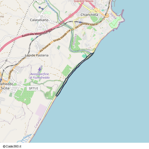 Posizione della spiaggia Spiaggia nei pressi di Via Giarre Calatabiano, Lapide Pasteria, 95011