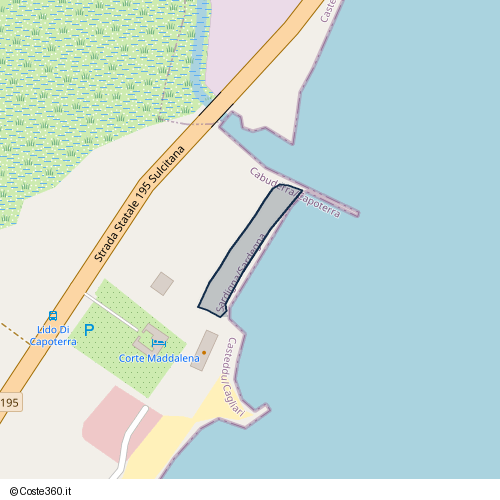 Posizione della spiaggia Spiaggia nei pressi di Strada statale Sulcitana Km 10+300, Residenza del Sole, Cabuderra/Capoterra, 09012