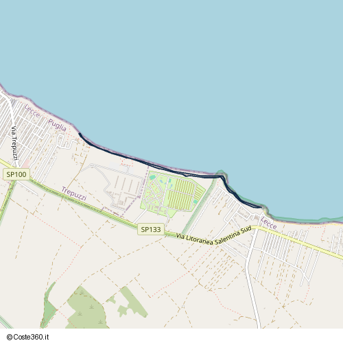 Posizione della spiaggia Spiaggia nei pressi di Via Simeone D'Antona, Lecce