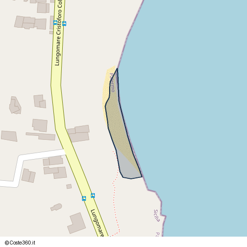 Posizione della spiaggia Spiaggia nei pressi di Lungomare Cristoforo Colombo, Addaura, Palermo, 90149