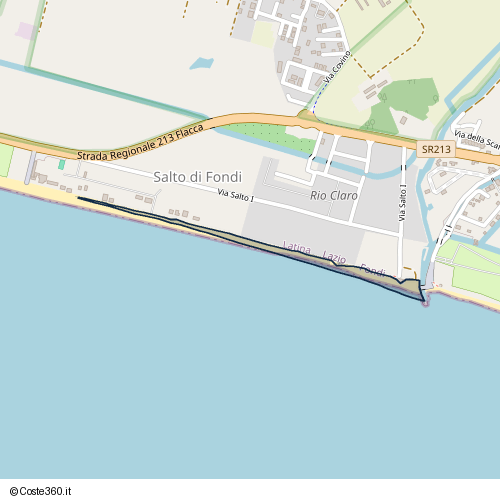 Posizione della spiaggia Spiaggia nei pressi di Via Salto I, Salto di Fondi, Fondi