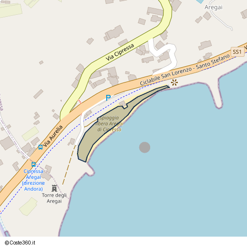 Posizione della spiaggia Spiaggia nei pressi di Ciclabile San Lorenzo - Santo Stefano, Cipressa, 18017