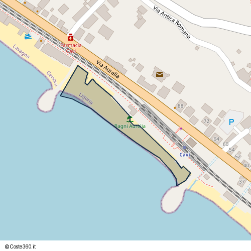 Posizione della spiaggia Spiaggia nei pressi di Via Aurelia, Cavi, Lavagna, 16033