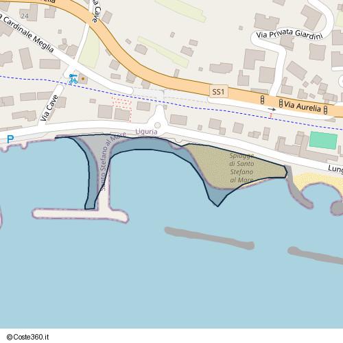 Posizione della spiaggia Spiaggia nei pressi di Lungomare Capitano De Albertis, Santo Stefano al Mare, 18015