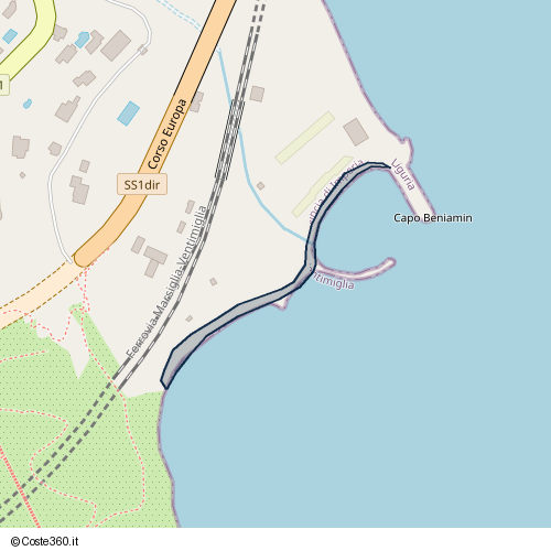 Posizione della spiaggia Spiaggia nei pressi di Corso Mentone 47, Ventimiglia, 19039