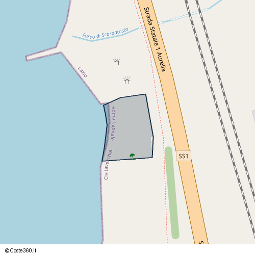 Posizione della spiaggia Spiaggia nei pressi di Strada Statale 1 Aurelia, Borgo Odescalchi, Civitavecchia, 00053