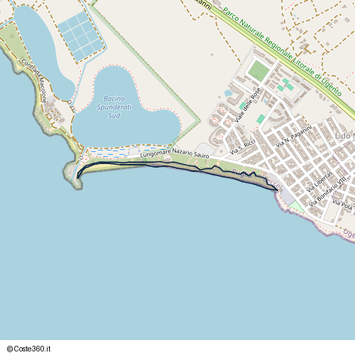 Posizione della spiaggia Spiaggia nei pressi di Lungomare Nazario Sauro, Ugento, 73059