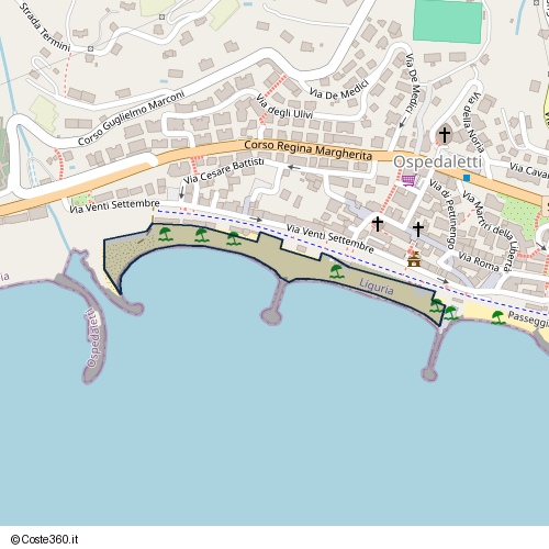 Posizione della spiaggia Spiaggia nei pressi di Passeggiata Sandro Pertini, Ospedaletti, 18014