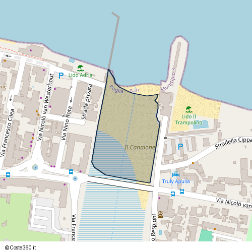 Posizione della spiaggia Spiaggia nei pressi di Stradella Cipparoli 2, Municipio 3, Bari, 70132