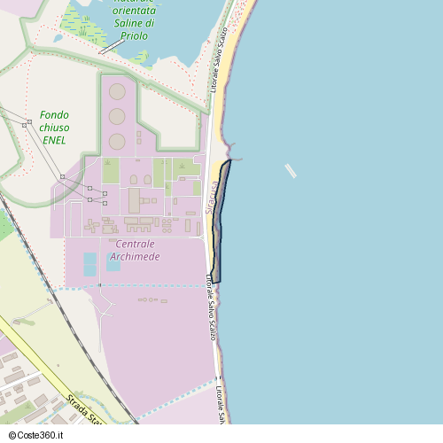 Posizione della spiaggia Spiaggia nei pressi di Litorale Salvo Scalzo, Priolo Gargallo, 96010