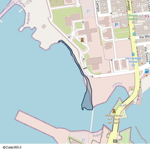 Posizione della spiaggia Spiaggia nei pressi di Lungomare Gioachino Rossini, Augusta, 96011