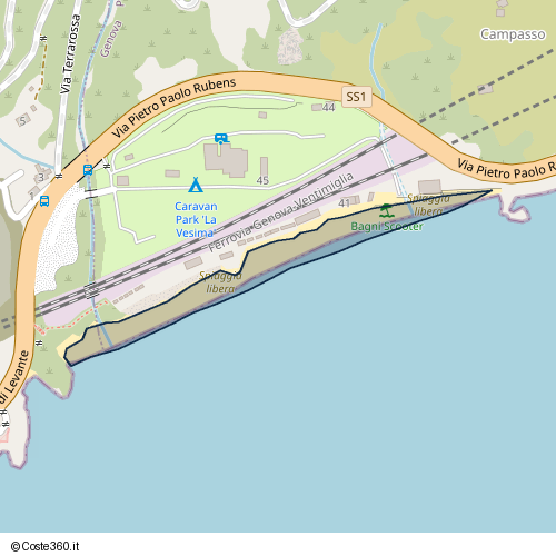 Posizione della spiaggia Spiaggia nei pressi di Via Pietro Paolo Rubens, Ponente, Genova, 16011