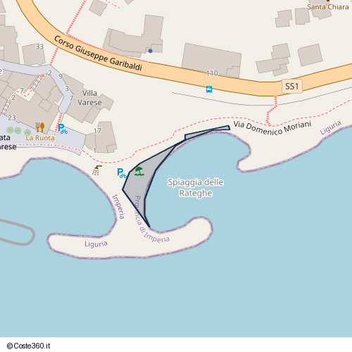 Posizione della spiaggia Spiaggia nei pressi di Via Domenico Moriani, Porto Maurizio, Imperia, 18100