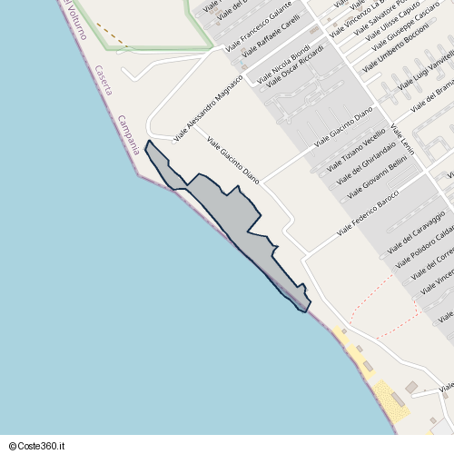 Posizione della spiaggia Spiaggia nei pressi di Viale Giacinto Diano, Castel Volturno, 81130