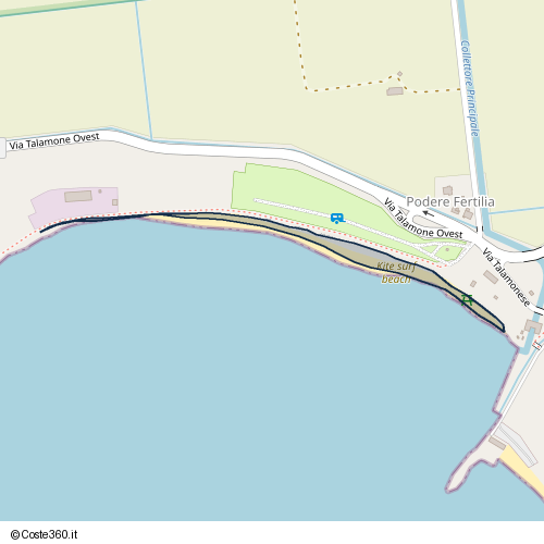 Posizione della spiaggia Spiaggia nei pressi di Via Talamone Ovest, Orbetello