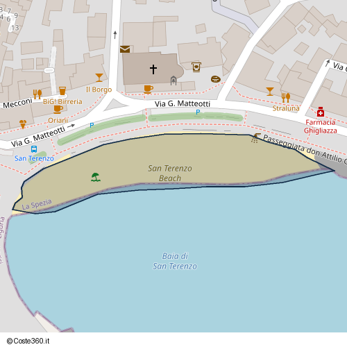Posizione della spiaggia Spiaggia nei pressi di Passeggiata don Attilio Castiglione, Lerici, 19032