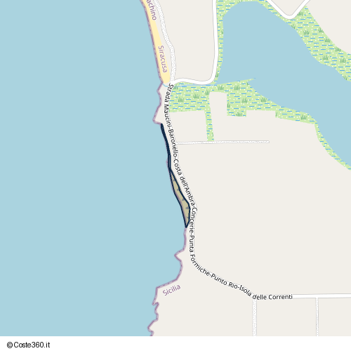 Posizione della spiaggia Spiaggia nei pressi di Strada Maucini-Baronello-Costa dell'Ambra-Concerie-Punta Formiche-Punto Rio-Isola delle Correnti, Pachino, 96018