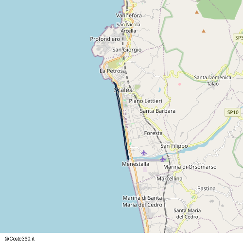 Posizione della spiaggia Spiaggia nei pressi di Complanare, Centro Storico, Scalea, 87029