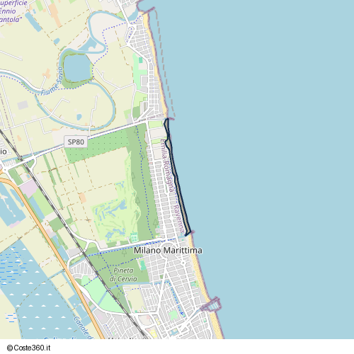 Posizione della spiaggia Spiaggia nei pressi di Via XIII Traversa, Milano Marittima, Cervia, 48015