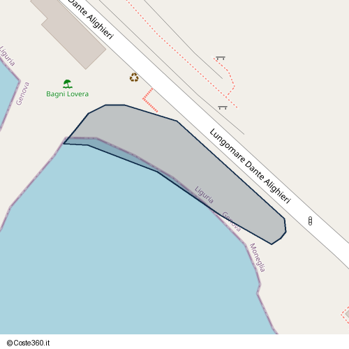 Posizione della spiaggia Spiaggia nei pressi di Lungomare Dante Alighieri, Moneglia, 19013