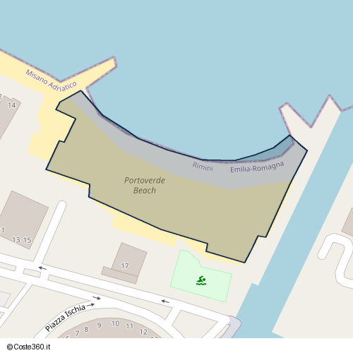 Posizione della spiaggia Spiaggia nei pressi di Via Passeggiata dei Fiori 17, Misano Adriatico, 47046