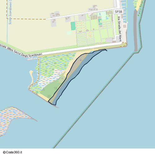 Posizione della spiaggia Spiaggia nei pressi di Strada Provinciale 38bis Sacca Degli Scardovari, Scardovari, 45018