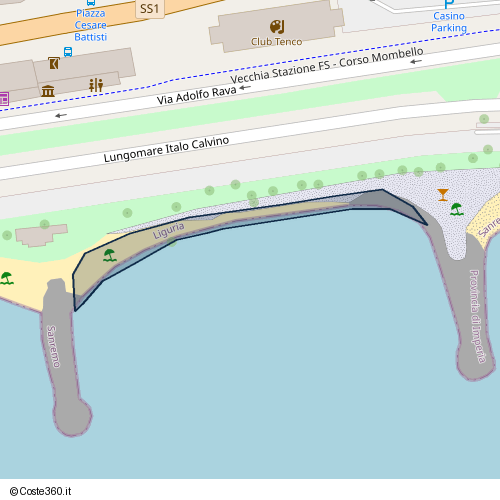 Posizione della spiaggia Spiaggia nei pressi di Sanremo, 18038