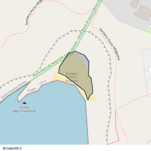 Posizione della spiaggia Spiaggia nei pressi di Sentiero Porto Miggiano, Santa Cesarea Terme