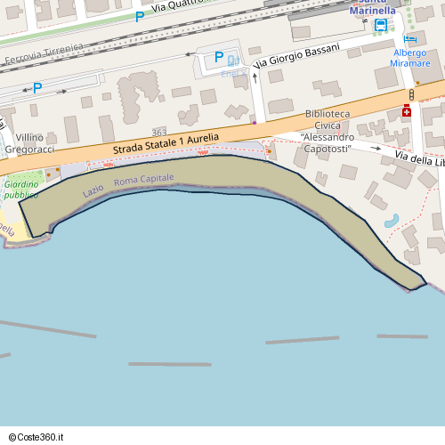 Posizione della spiaggia Spiaggia nei pressi di Santa Marinella, 00058