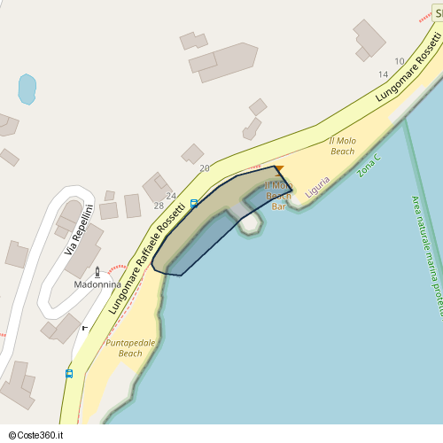 Posizione della spiaggia Spiaggia nei pressi di Lungomare Raffaele Rossetti, Santa Margherita Ligure, 16038