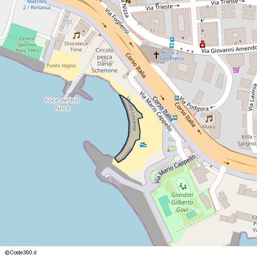 Posizione della spiaggia Spiaggia nei pressi di Via Mario Cappello, Foce, Genova, 16145