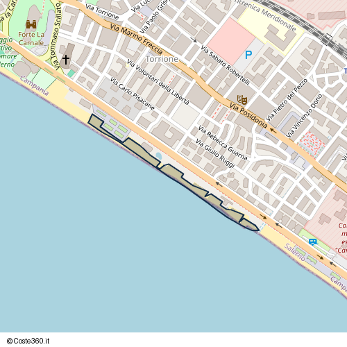 Posizione della spiaggia Spiaggia nei pressi di Lungomare Guglielmo Marconi, Salerno, 84128