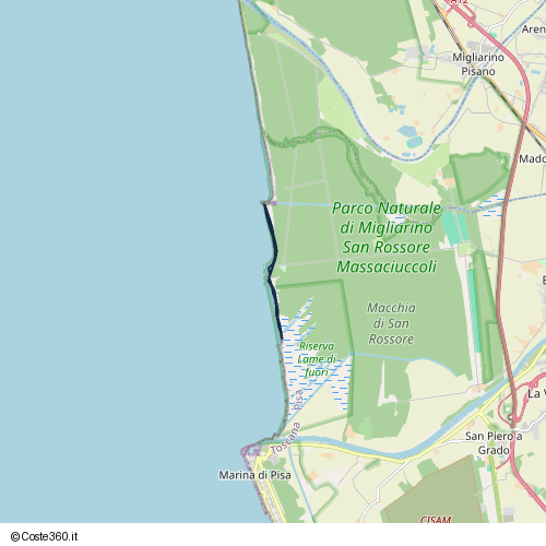 Posizione della spiaggia Spiaggia nei pressi di Viale del Gombo, Pisa