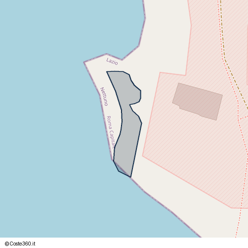 Posizione della spiaggia Spiaggia nei pressi di Strada Valmontorio, Nettuno