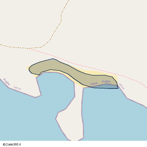 Posizione della spiaggia Spiaggia nei pressi di Strada Provinciale Pescoluse - Torre San Giovanni, Salve