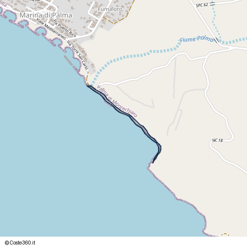 Posizione della spiaggia Spiaggia nei pressi di Palma di Montechiaro, 92044